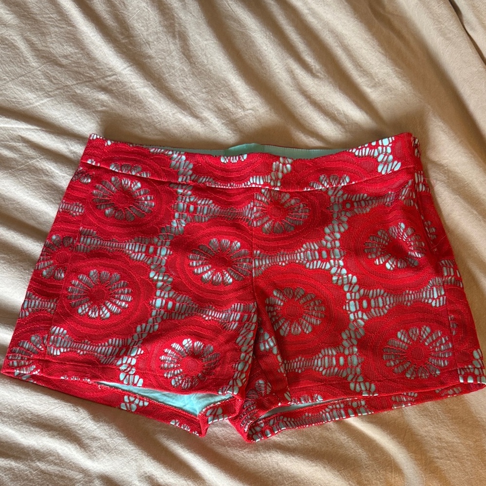 Judith March Red Lace Crochet Shorts light Blue Lining Medium Boutique